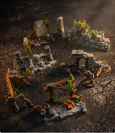 D&D Scatter Terrain Set | 6 Piece Painted Fantasy Ruins | Tabletop RPG | DnD Pathfinder Wargaming | Ready to Play | Moss Flock |Board Games