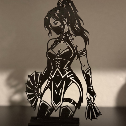 3D printed Kitana silhouette display figure from Mortal Kombat on a black base