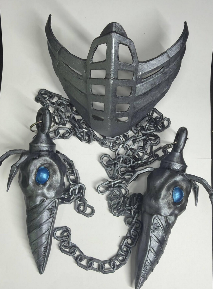 Scorpion kunai +chain +mask| Mortal Kombat 1995 Movie | 3D Printed Hand Painted | Fan Art Collectible | MK Desk Display-Cosplay |Gaming Gift