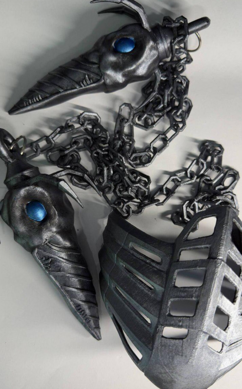 Scorpion kunai +chain +mask| Mortal Kombat 1995 Movie | 3D Printed Hand Painted | Fan Art Collectible | MK Desk Display-Cosplay |Gaming Gift